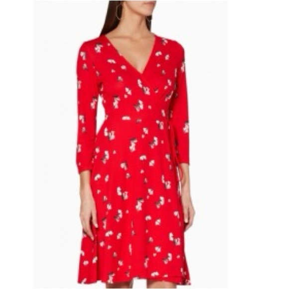 Banana Republic Red Ginkgo Leaf Floral Wrap Dress - Picture 1 of 11